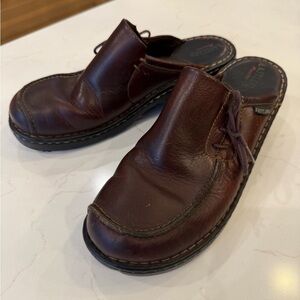 Y2K Eastland Brown Leather Mule Slides Tie Detail Chunky Heel / 11